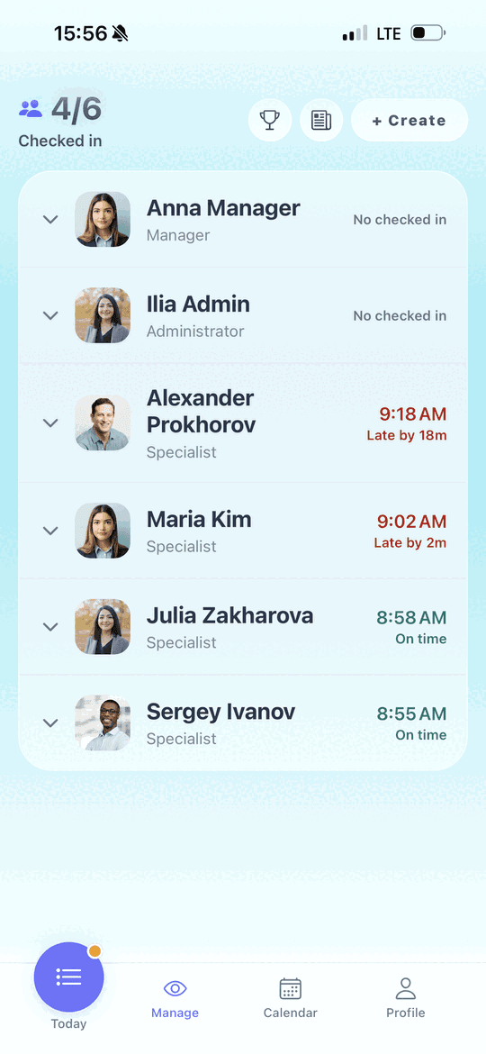 HiTeam application mockup